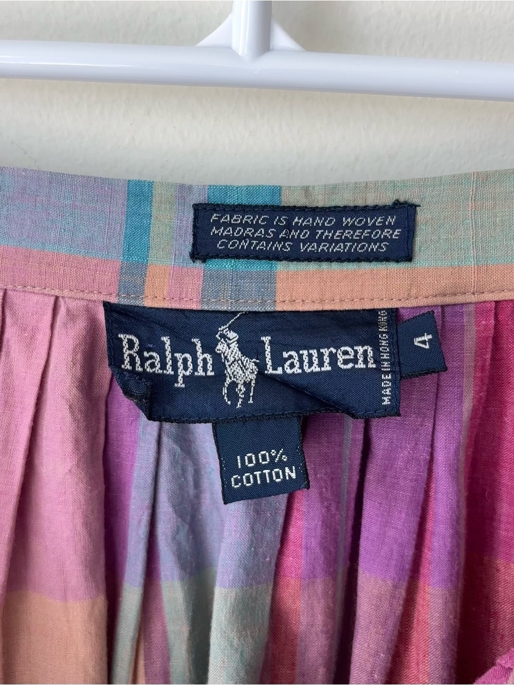 Ralph Lauren Madras Plaid Midi Skirt Sz 4 Hand Woven Rainbow 80s Blue Label - Picture 3 of 15
